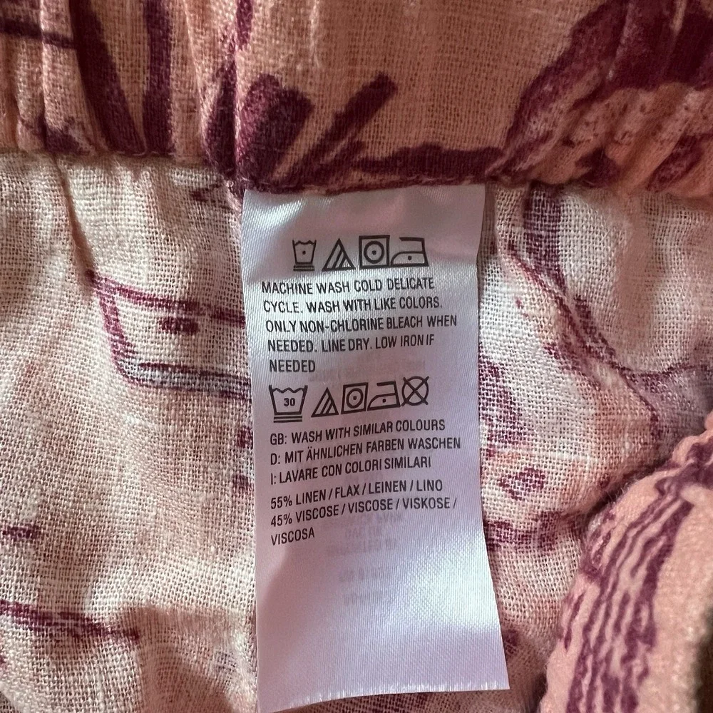 Denim & Co. Naturals Linen Blend Pink Tropical Midi Skirt Size Large Petite